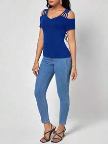 Clasi Camiseta unicolor de hombros descubiertos - azul real - Ver 5