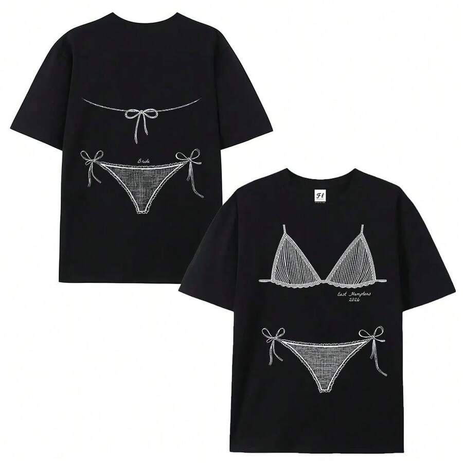 Coastal-Themed Bachelorette Party T-Shirts, Last Toast On The Beach, Bachelorette Party Bikinis And Martinis, Last Splash, Seashells And Wedding Bells. - 黑色 - 查看 1