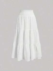 MOD Minimalist A-Line Skirt With Pleats And Drawstring In A Solid Color, For Casual Everyday Wear - White - View 1