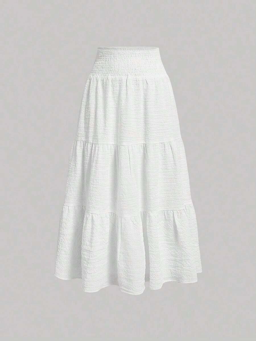 MOD Minimalist A-Line Skirt With Pleats And Drawstring In A Solid Color, For Casual Everyday Wear - White - View 1