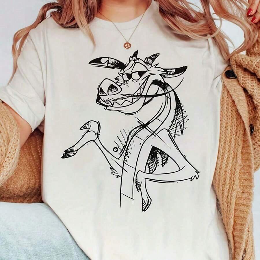 Camiseta de Dragón Mushu Divertido para Mujer, Estilo Casual Holgado, Manga Corta, Ideal para Uso Diario y Regalos - Blanco - Ver 1