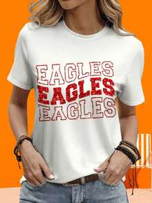 Camiseta de manga corta GraphicLadies para ocio al aire libre y en casa, 220g, camiseta con estampado de águilas del equipo de fútbol americano, camiseta casual para mujer, camiseta con estampado blanco y rojo, top de moda, camiseta para ocio, al aire libre, vacaciones, fiestas, regalo. - Blanco - Ver 3