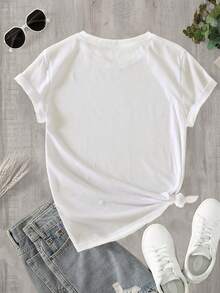Women's Casual Sports T-Shirt - Simple Cursive Print "C'est La Vie", Black Text On White Background, Short Sleeves, Round Neck, Machine Washable, Suitable For Daily Wear In Spring And Summer, Women's T-Shirt, Loose Fit, Non-See-Through Fabric, Moisture-Wicking Casual Gym Wear. - 黑色 - 查看 10