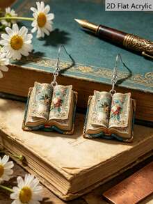 1 Pair Of Antique Book Shaped Earrings, 2D Flat Earrings, Add Fashion Charm To Daily Life, Suitable For Homecoming And Graduation Parties, And Are The Best Gift For Friends And Sisters During School - Book - View 4