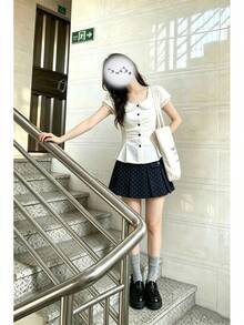 Women Sports Skirts & Skorts - White Short-sleeved Top and Skirt Two-piece Set [High Quality] - View 3