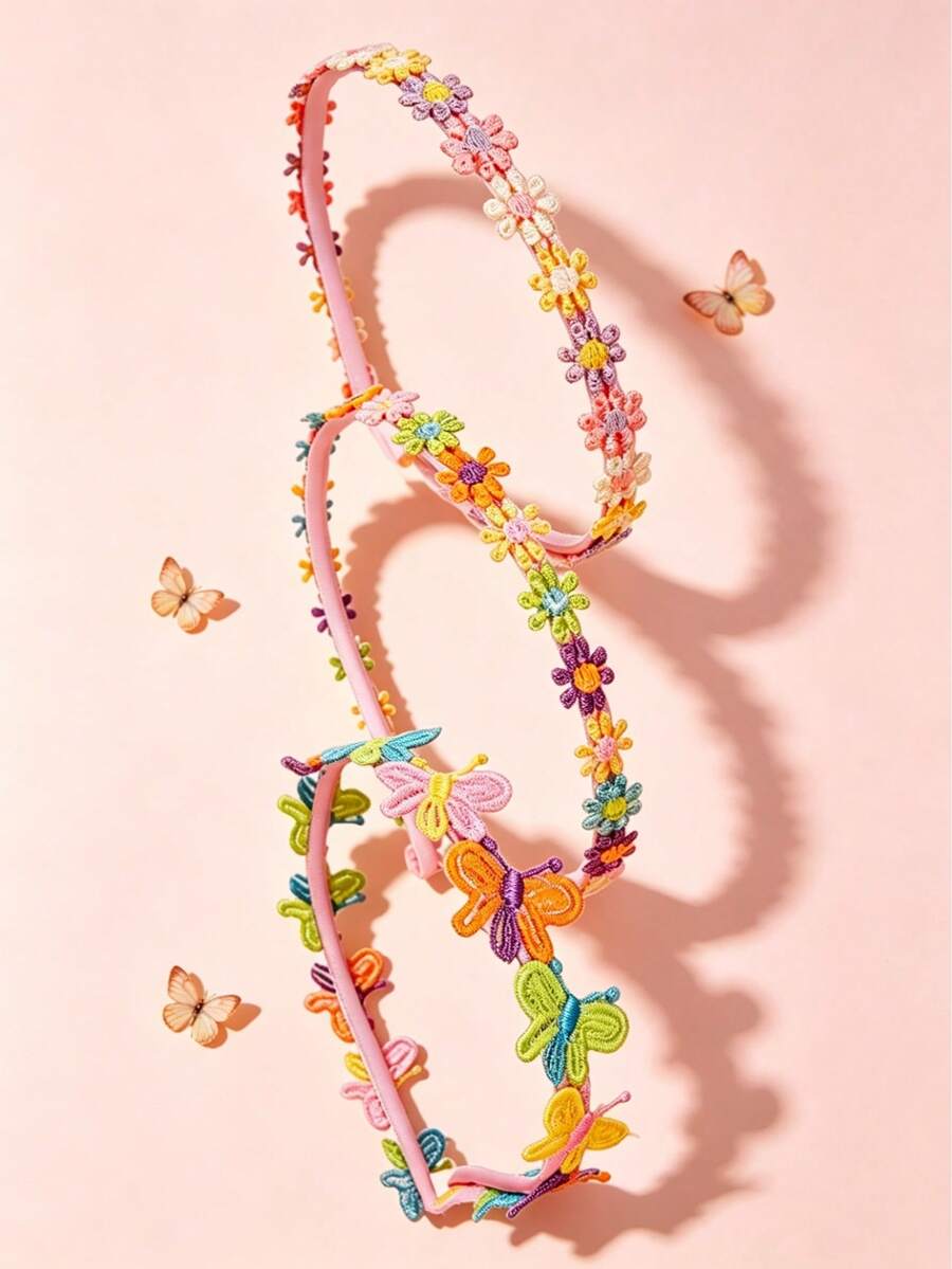 1/2/3pcs Floral & Butterfly Embroidered Headband - Soft Satin Comfortable Headband - Suitable For Party & Daily Hair Accessory - Multicolor - View 1