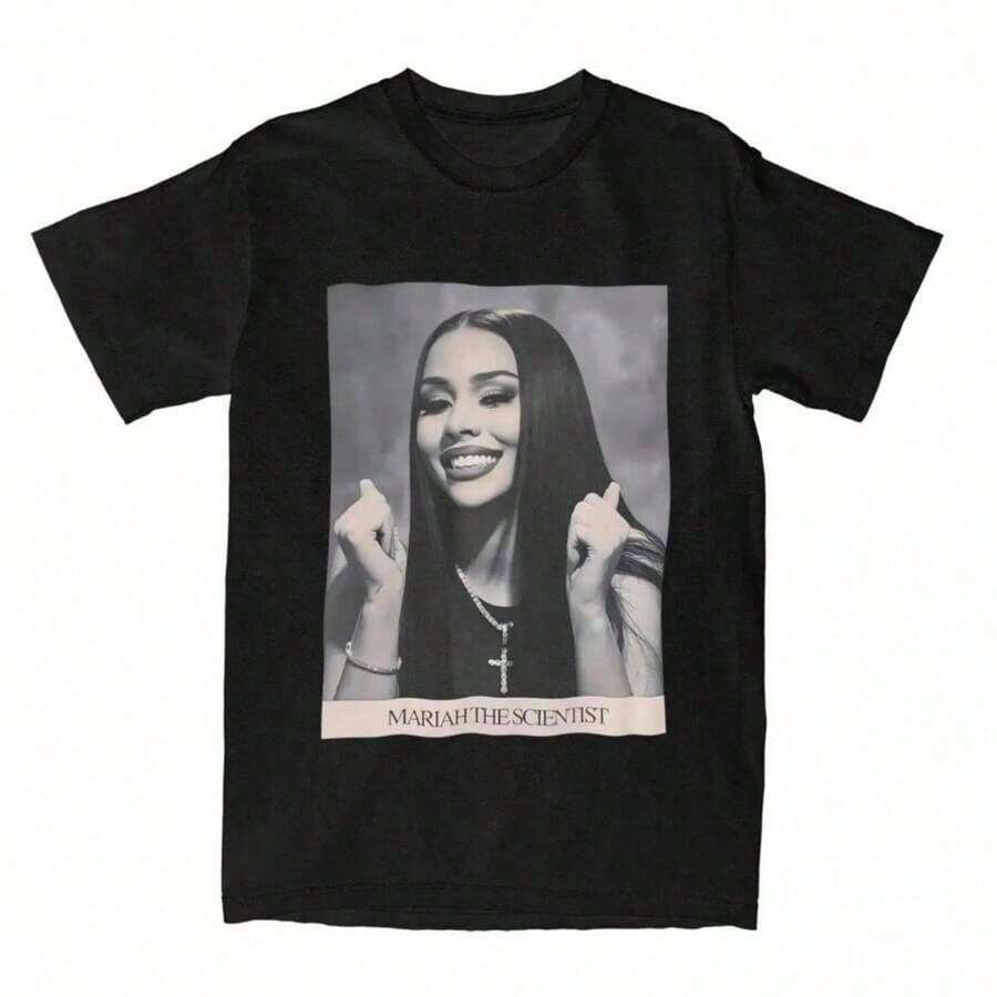 1 Piece Funny Retro 90s Rapper Cat Print T-Shirt, Round Neck, Short Sleeve, Women's Cotton, Summer, 180g, 100% Cotton. - Black - View 1