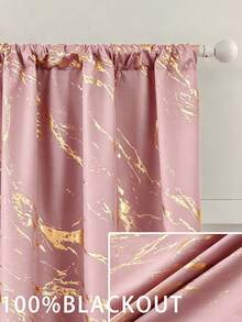 1/2 rèm cửa chống nắng in họa tiết vàng/rèm cửa in họa tiết vân đá cẩm thạch vàng, thiết kế túi luồn thanh treo rèm, lớp lót chống nắng, bảo vệ sự riêng tư, rèm cửa nhẹ, cản sáng 100% cho phòng khách, phòng ngủ, phòng học. - Hồng - Xem 1