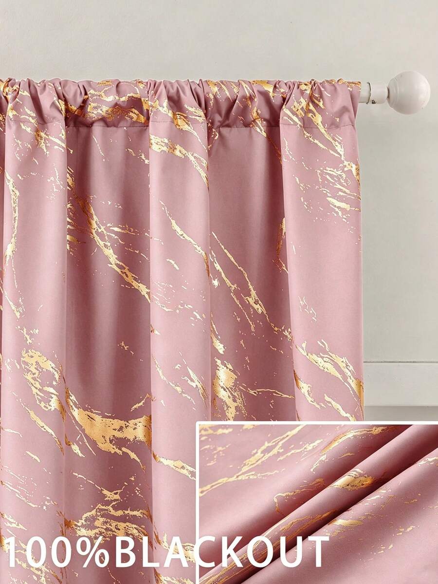 1/2 rèm cửa chống nắng in họa tiết vàng/rèm cửa in họa tiết vân đá cẩm thạch vàng, thiết kế túi luồn thanh treo rèm, lớp lót chống nắng, bảo vệ sự riêng tư, rèm cửa nhẹ, cản sáng 100% cho phòng khách, phòng ngủ, phòng học. - Hồng - Xem 1