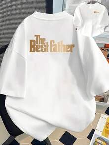 New 180g Short-Sleeved T-Shirt, 1% Cotton, With Front And Back Print - Best Dad, Father's Day - Fashionable Printed T-Shirt For Women, Short-Sleeved, Suitable For All Seasons,  Clothing - Can Be Worn As A Base Layer In Spring And Autumn Or Alone In Summer, Unisex. - 白色 - 查看 7