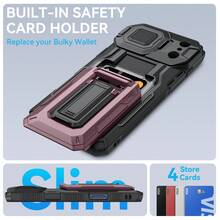 17 Pro Max Wallet Case [Holds 3-4 Cards][Kickstand][Full Camera Protection][Military-Grade Drop Protection] Durable Phone Case Compatible With Iphone 13Pro 14 15Plus16 17 Pro Max Air, Black - Burgundy - View 3