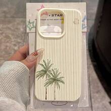 1 pezzo Custodia per telefono in materiale TPU con motivo a righe e palme, compatibile con iPhone 17 Pro Max/17/16 Pro Max/15/13/12/11, S20 FE/A15/S24/A55, Note 11/Note 12/Note 13 Pro, copertura completa, morbida e anti-caduta - Bianco - Visualizzare 1