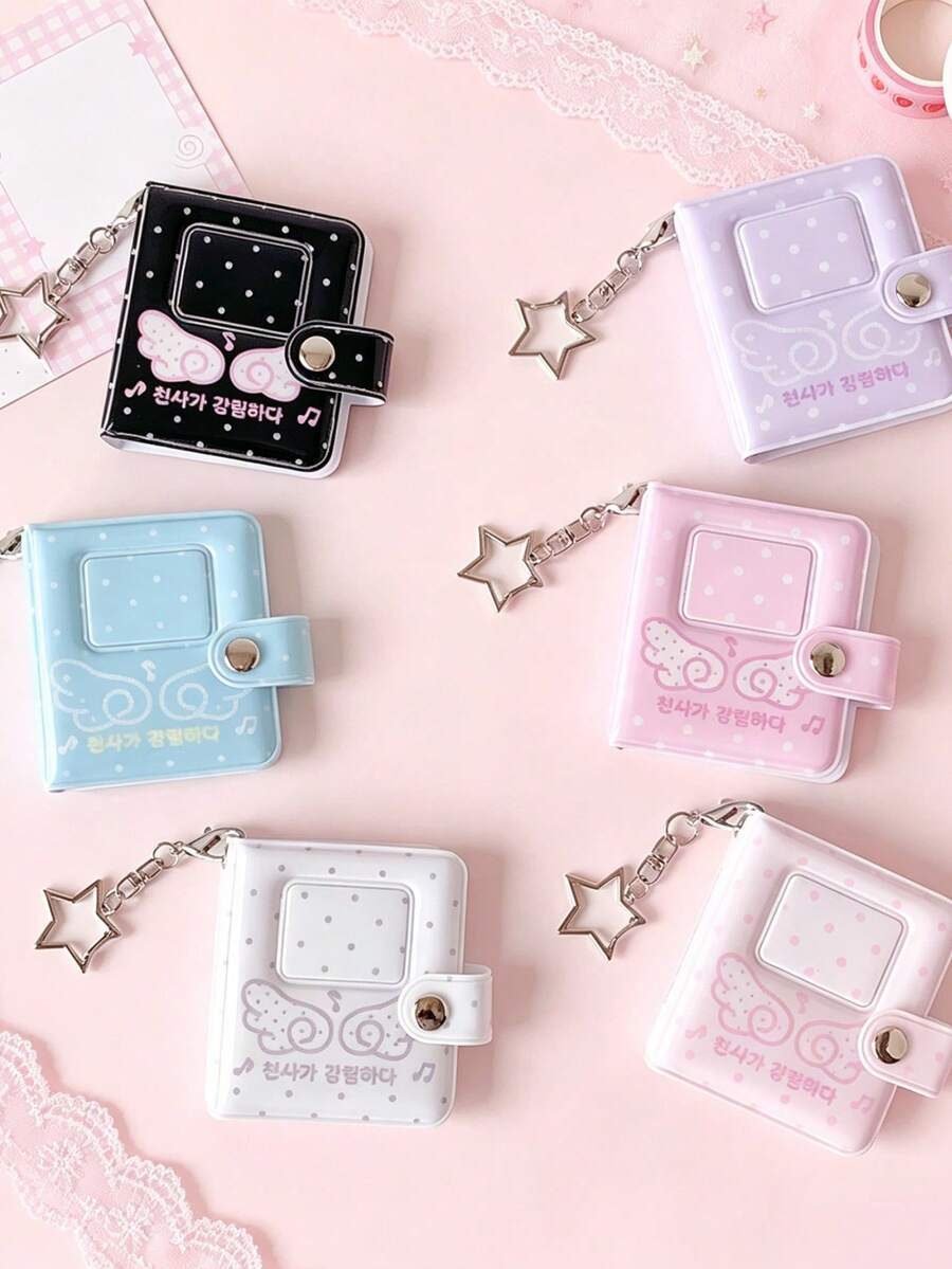 1pc Mini Photo Album With Small Wings, Student ID Photo Storage Box, Celebrity Merchandise Mini Card Holder, First Day Of School
