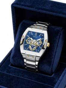 Guess 1 pieza Reloj de cuarzo de lujo casual y de moda para hombres, correa de acero inoxidable, cronógrafo multifunción, regalo perfecto para cumpleaños, aniversario y vacaciones GW0456G5 - Azul - Ver 1