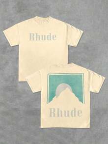 Premium Unisex Casual T-Shirts, Men's Graphic T-Shirt, Rhude 100% Cotton Casual T-Shirt - 杏色 - 查看 1