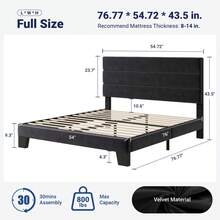 Allewie Twin/Full/Queen/King Size Platform Bed Frame With Fabric Upholstered Headboard And Wooden Slats Support, Fully Upholstered Mattress Foundation, No Box Spring Needed, Easy Assembly, Black - Black - View 9