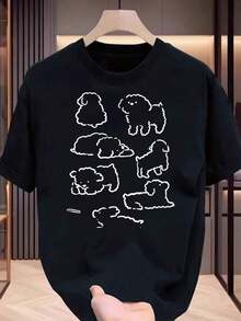 Short-Sleeve Breathable Cotton T-Shirt With A Fun Print Of My Adorable Little Puppy - Crew Neck, Short Sleeves, Comfortable Fit, Suitable For Casual Wear, Going To Work And Outdoor Activities. 100% Cotton - 黑色 - 查看 5