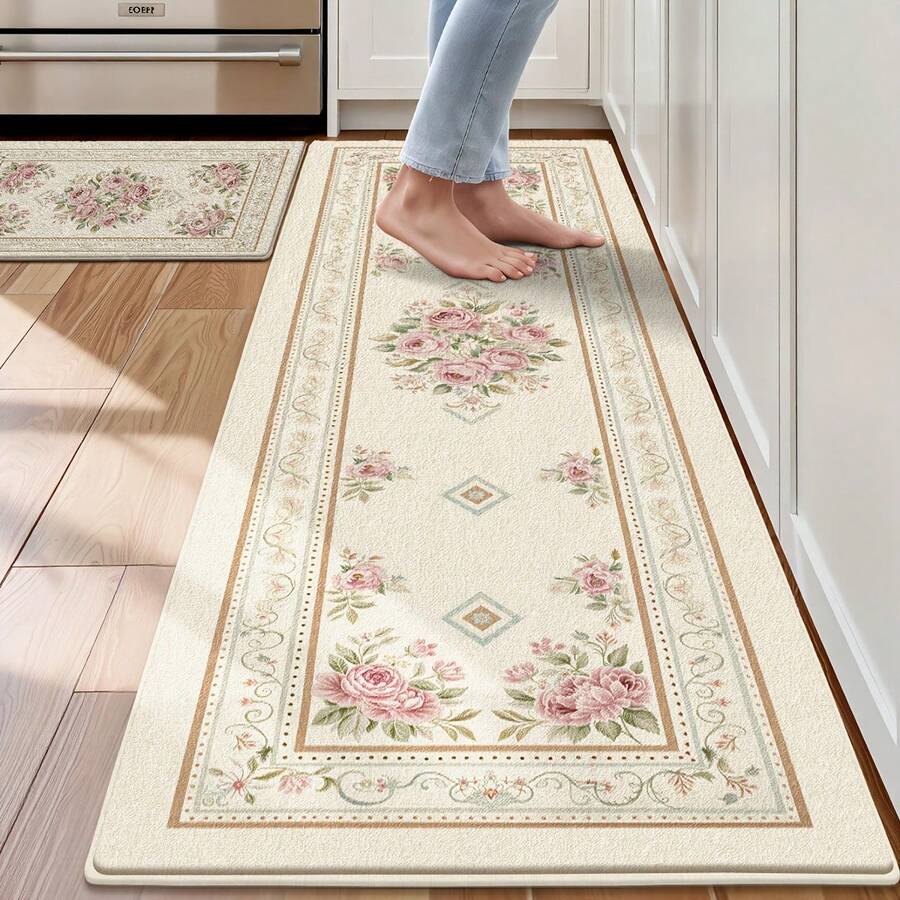 1 pièce Tapis de couloir à motif rose, tapis de style frais, tapis bohème, long tapis de couloir, tapis, tapis de couloir, petit tapis de zone, tapis, décoration de maison, tapis de zone, tapis de zone de salon, décoration de maison de salon, décoration de chambre, tapis lavable, tapis de décoration de chambre, tapis de décoration de maison, tapis de siège de canapé - Multicolore - Voir 1
