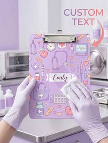 1pc Customized Name Nurse Clipboard, Personalized Medical Theme Clipboard, Purple Cute Medical Worker Supplies, Stethoscope Design, Pediatric Nurse Clipboard With Metal Clip, Nurse Appreciation Gift, Nurse Work Supplies, Back To School Nurse Clipboard,Back To School - Multicolor - View 1