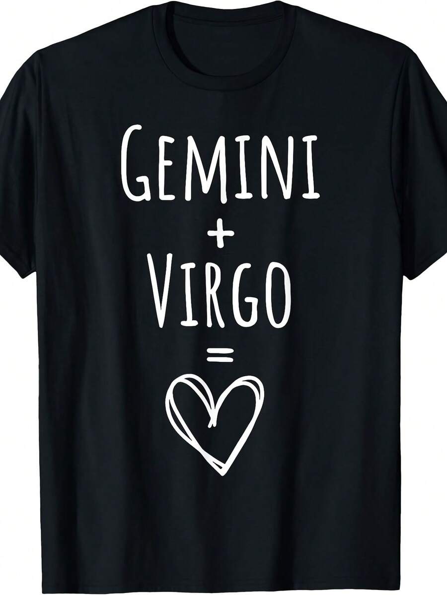 Camiseta Deportiva Casual para Mujer de Manga Corta Negra con Diseño de Texto del Zodiaco --Shirt Elástica de Cuello Redondo, Lavable aáquina, Ajuste Cómodo y Perfecta para Todas las Estaciones. - Negro - Ver 1