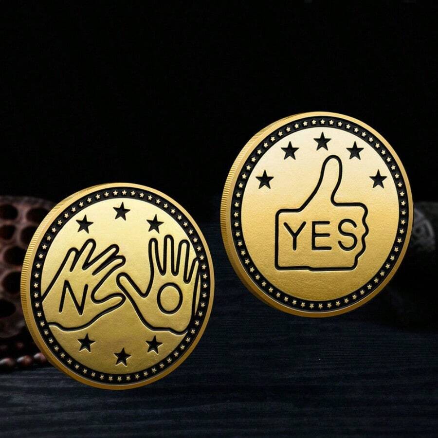 1pc Yes/No Decision Coin, Metal Wishing Coin For Stress Relief, Funny Fate Choice Commemorative Coin, Party Game Prop - Multicolor - View 1
