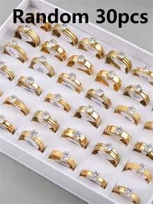 5/10/20/30 piezas Anillos de acero inoxidable con rhinestones de colores variados, elegantes y de moda, joyería de alta gama para compromiso y aniversario, adecuado para hombres y mujeres - anillo - Ver 15