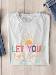 Let Your Light Shine T-Shirt, Christian T-Shirt, Jesus T-Shirt, Church T-Shirts, Religious T-Shirts, Inspirational T-Shirts, Bible Verse Faith EW-1545 - 白色 - 查看 4