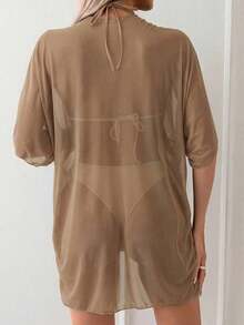 Swim Kimono sencillo para cubrirse de mujer de unicolor para uso diario - Marrón Mocha - Ver 2