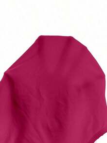 Camiseta de manga corta con parche de encaje en color liso, versátil y casual - Rosa Fucsia - Ver 7