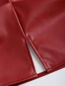 Falda mini acampanada de línea A con abertura lateral, de cintura alta y plisada, de PU estilo retro elegante para mujer, Y2K - Rojo - Ver 5