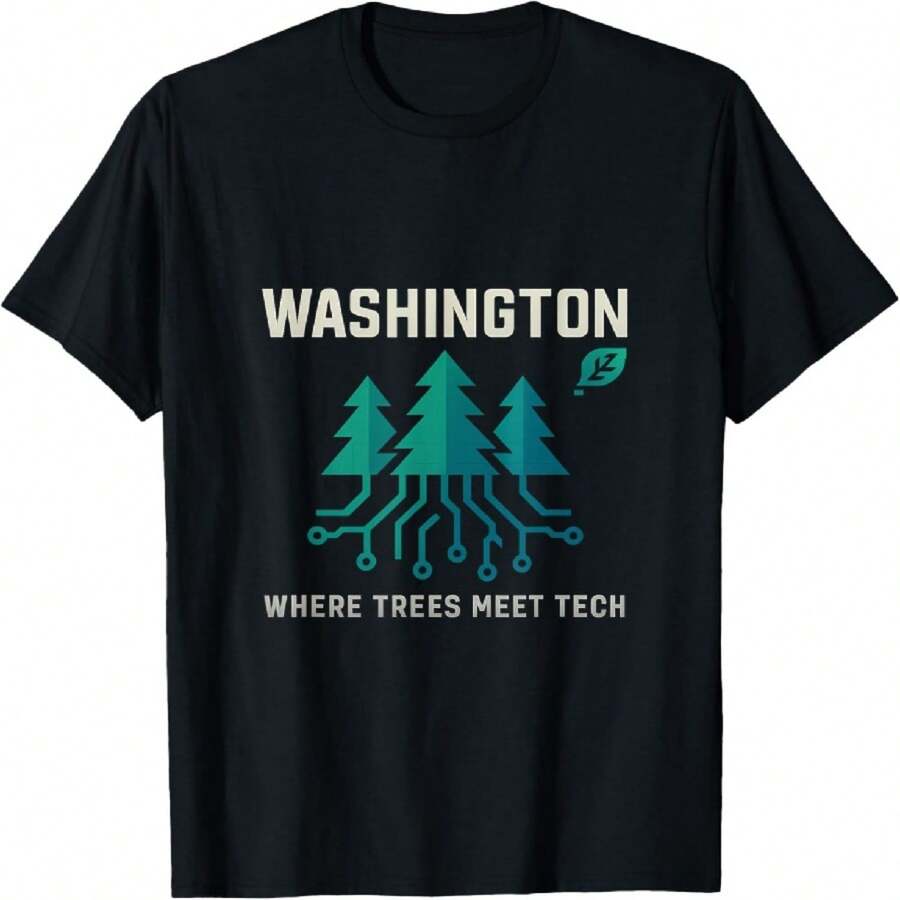 Washington Where Trees Meet Tech State Pride Design T-Shirt - Black - View 1