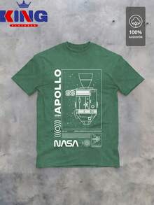 Men's T-Shirt Made Of 100% High-Quality Cotton, This T-Shirt Guarantees Exceptional Softness To The Touch, Round Neck With "NASA WHITE Apollo Mission Diagram" Print On The Front - 水鴨藍 - 查看 2