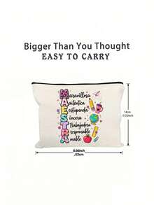 Maestra Theme Makeup Bag Set, Spanish Teacher's Day Gift Makeup Bag, "Gracias Maestra" Floral Heart Print Canvas Zipper Bag, Maestra Letter Pattern Makeup Bag, Floral Print Zipper Women's Makeup Bag, Gift For Her, Suitable For Women's Cosmetic Storage, College Dorm Cosmetic Storage, Women's Travel, Gift Bag, Teacher's Day Gift Bag - Multicolor - View 11