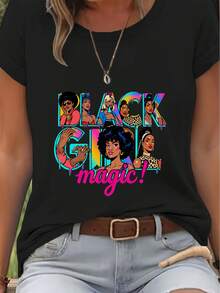 Women's Printed T-Shirt With Retro Design Of Diverse Women In 70s Fashion - Casual Short Sleeve Crew Neck T-Shirt, Relaxed Fit For All Seasons, Perfect For Daily Wear And Holiday Outfits (Machine Washable). - 黑色 - 查看 6
