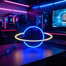 1pc Creative Geometric Gamepad & Alien Planet Neon Sign Decor, LED Neon Art Decoration Suitable For Gaming Room, Bar, Computer Room, Shop, Multifunctional Wall Hanging Decor With Switch Control, USB Powered, Plastic Material, Great For Bedroom, Gaming Area, Birthday Gift - Multicolor - View 5