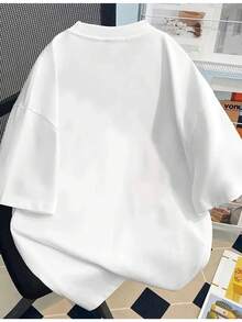 Camiseta de Verano Moderna de Algodón, Holgada, de Cuello Redondo, Versátil, Cómoda, Casual, para Mujer, Juvenil, a la Moda, de Manga Corta para Uso Diario - Blanco - Ver 2
