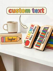 1pc Customizable Teacher Name Chalkboard Eraser, Personalized Text Cartoon Teaching Board Eraser, Classroom And Office Essential Cleaning Supplies, Teacher Daily Work Supplies, Back To School Season Classroom Must-Haves - Model 2 - View 2