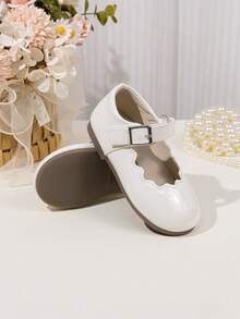 Cute Girls' Scalloped Trim Mary Jane Princess Ballet Flats, Solid Color - White - View 4
