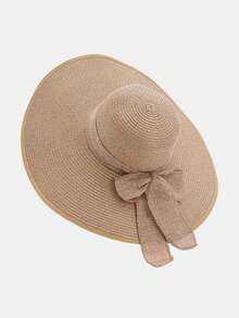 1 st. överdimensionerad solhatt med strå och brätte för tonårsflickor (12-16 år), rosettdekoration, bohemisk stil, sommarhatt för strandpoolparty - 1PC - Visa 8
