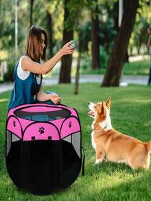 Portable Foldable Enclosed Pet Playpen, Suitable For Indoor Cats And Outdoor Dogs, With Zipper Top Cover And Door, Ideal For Dogs, Cats And Small Animals - Dusty Pink - View 2