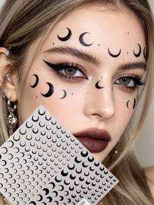 1pc Cool Black Moon Face Sticker, Self-Adhesive Waterproof Long-Lasting, Party Subculture Makeup Decor Sticker, Dark Gothic Crescent Moon Face Decoration Sticker, Suitable For Gothic Halloween Makeup - Multicolor - View 1