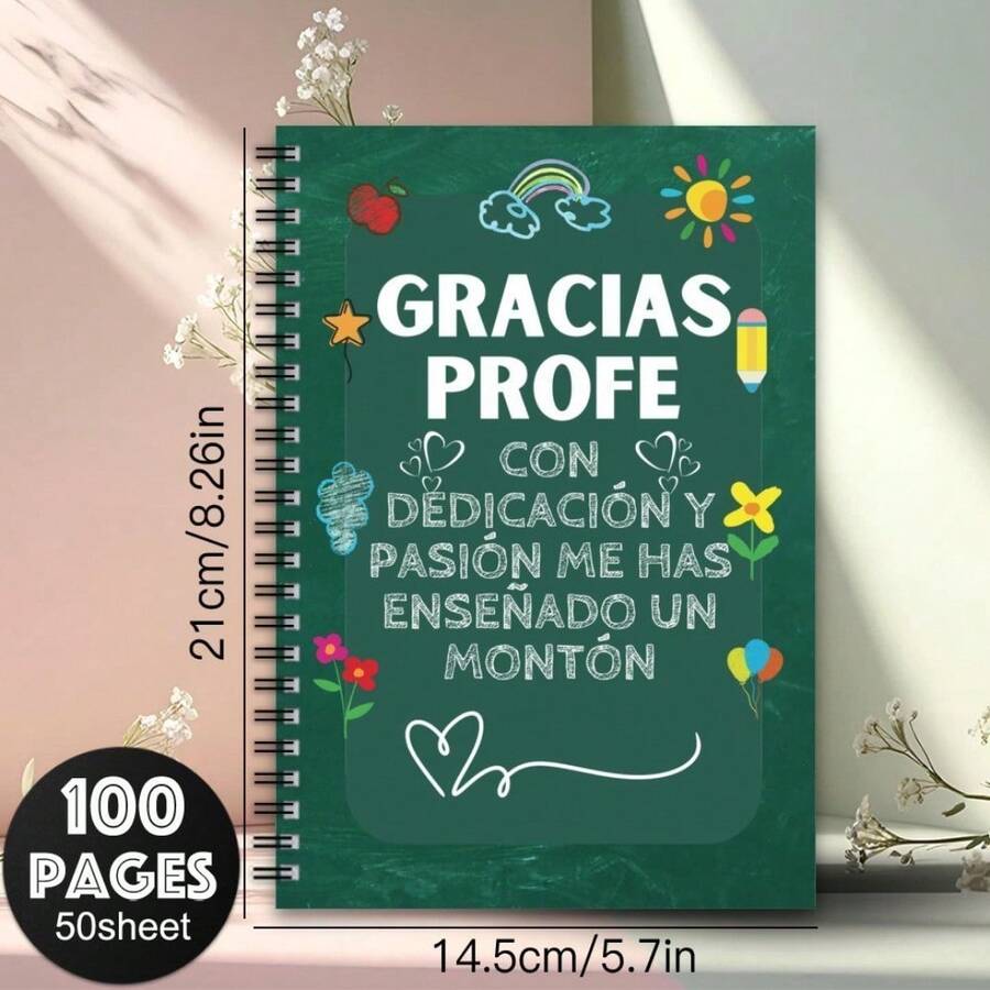 1本西班牙语Gratias Profic笔记本 - 优雅的深绿色和蓝绿色设计 - 教师节礼物、教室装饰、学习计划本 - 螺旋装订，适合教师、学生、教授 - 返校礼物 - 西班牙语使用者和教育工作者的理想之选 - 深綠色 - 查看 1