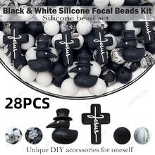 25/28PCS 3D Dark Raven Combination Silicone Bead Set, Includes Top Hat Raven And Spread Wing Cartoon Raven Shapes, Gothic Style, With 15mm Black Flower And Gray Striped Printed Beads, Black And Pearl Gray Beads Combination, Fashionable Design, Jewelry Making Beads, Ideal For DIY Bracelets, Lanyards, Pen Accessories, Holiday Decorations And Other Handicrafts - Perfect Gift For Holidays And Birthdays - Dark Raven Series - View 14