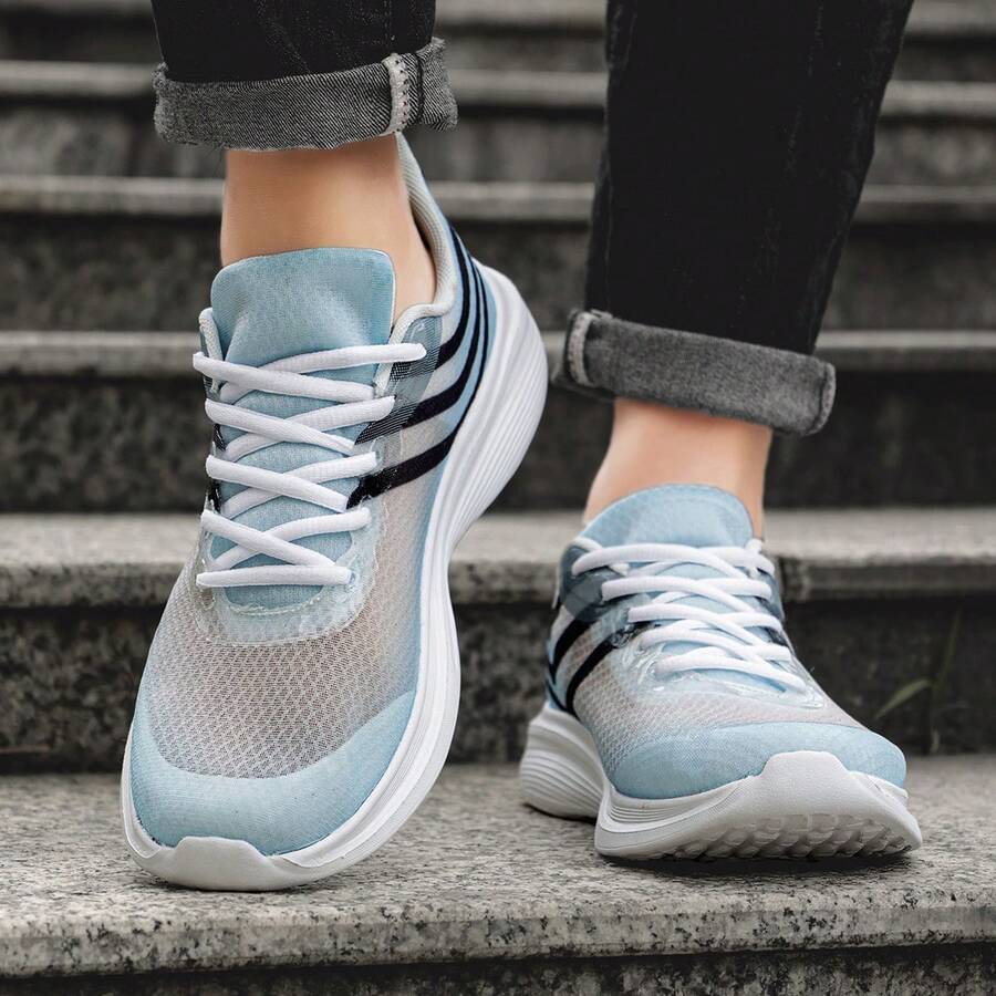 New Solid Color Casual Sports Sneakers, Lightweight Breathable Outdoor Running Shoes, Versatile Commuting Shoes For Men - Sky Blue - View 1