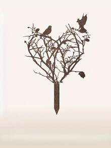 1pc Vintage Heart-Shaped With Bird Branch Garden Stake Sculpture, Ideal Gift For Countryside Lovers On Valentine's Day And Anniversary, Lawn/Patio Retro Decor, Easy Installation, No Electricity Required - C - View 5