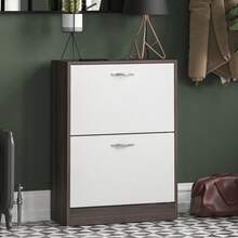 Vida Designs 2 Drawer Shoe Cabinet Shoe Rack Hallway Shoe Storage Cupboard - Nogal y blanco - Ver 12