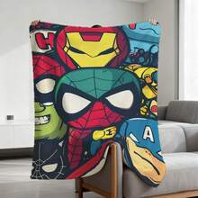 1pc Cartoon Character Printed Blanket,Superhero Movie Print Blanket,Retro Cartoon Style Throw Blanket,Cartoon Character Printed Blanket,All-Season Universal Nap Blanket,Character Home Decor Blanket,Modern Fashion Gift Suitable For Home Bedroom Bed Sofa Office Lunch Break Cover Picnic Blanket - Multicolor - View 2