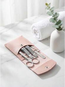 7pcs Portable Nail Clipper Set, High Quality Stainless Steel Ultra Sharp Durable Curved Edge Scissors For Trimming Finger & Toenails, Includes Nail File (Pink & Silver Set) - Multicolor - View 2