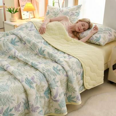 1 chiếc chăn bông nhỏ in họa tiết hoa, chất liệu dệt kim co giãn, thoáng khí, siêu mềm mại, mát mẻ - Bộ đồ giường nhẹ, dùng được cả bốn mùa với họa tiết hoa caro hiện đại, 100% polyester, có thể giặt máy, phù hợp cho giường đơn/đôi, khách sạn, cắm trại và trang trí nhà cửa, bộ đồ giường sang trọng khách sạn | Thiết kế chần bông hiện đại | Công nghệ dập nổi sóng âm
