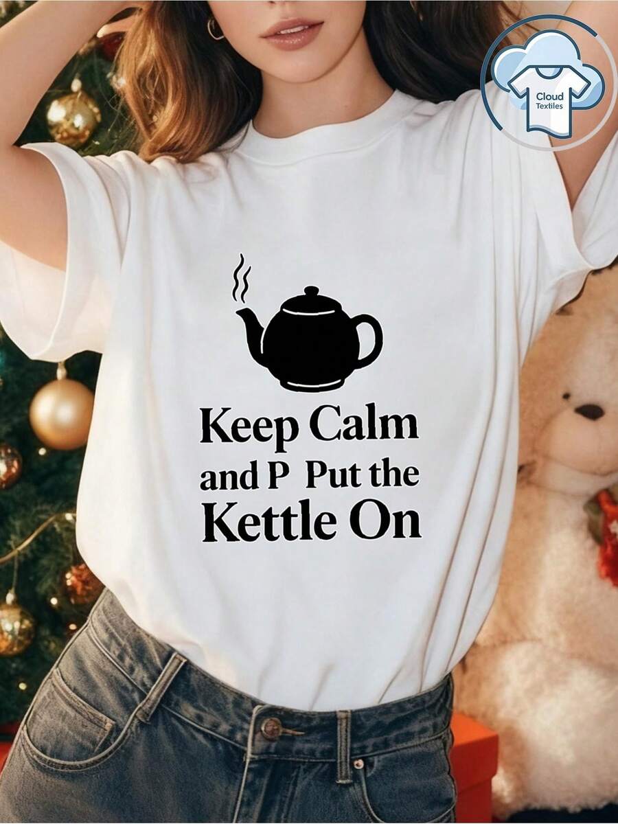 Women's Short-Sleeved, Crew-Neck T-Shirt With A Christmas Theme, Creative Prints, Soft And Breathable Fabric, Machine Washable, Comfortable For Everyday Wear All Year Round, Ideal Christmas Gift - 白色 - 查看 1